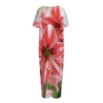 Amaryllis Flower Print Short Sleeve Long Nightdress