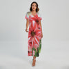 Amaryllis Flower Print Short Sleeve Maxi Dress