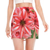 Amaryllis Flower Print Side Slit Mini Skirt