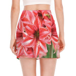 Amaryllis Flower Print Side Slit Mini Skirt