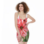 Amaryllis Flower Print Sleeveless Bodycon Dress