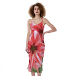 Amaryllis Flower Print Slim Fit Midi Cami Dress