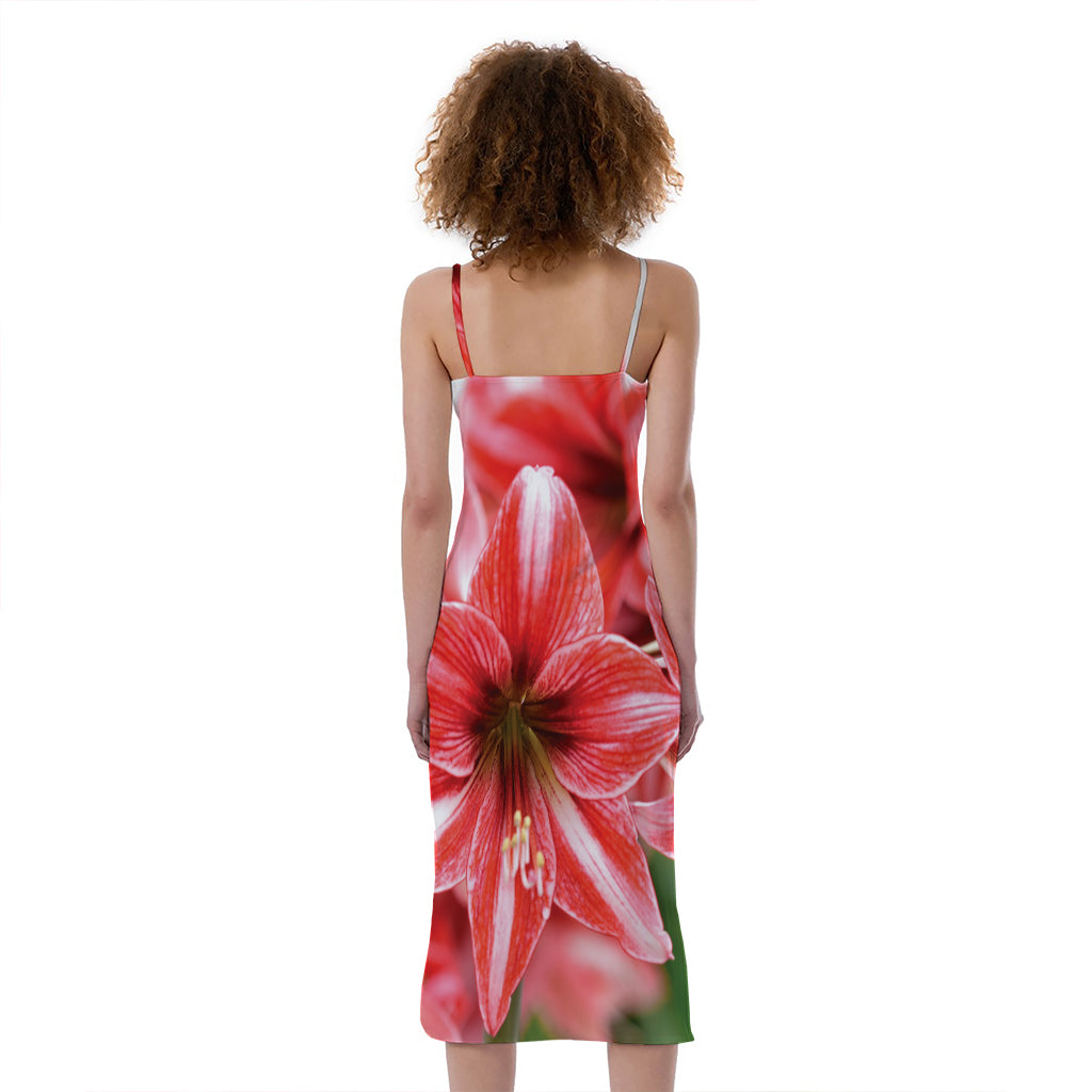 Amaryllis Flower Print Slim Fit Midi Cami Dress