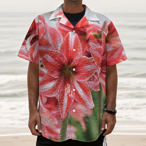 Amaryllis Flower Print Textured Short Sleeve Shirt