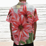 Amaryllis Flower Print Textured Short Sleeve Shirt