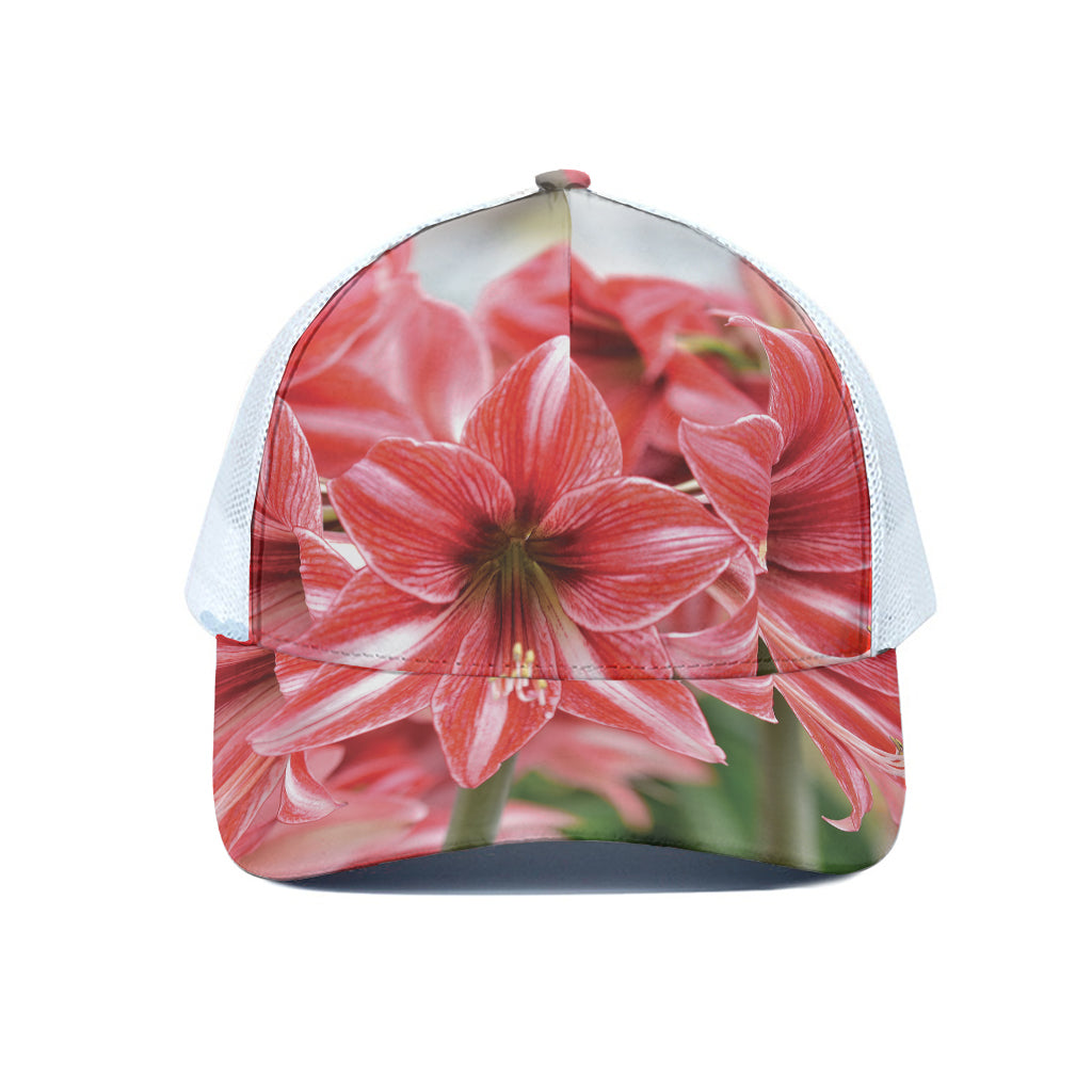 Amaryllis Flower Print White Mesh Trucker Cap