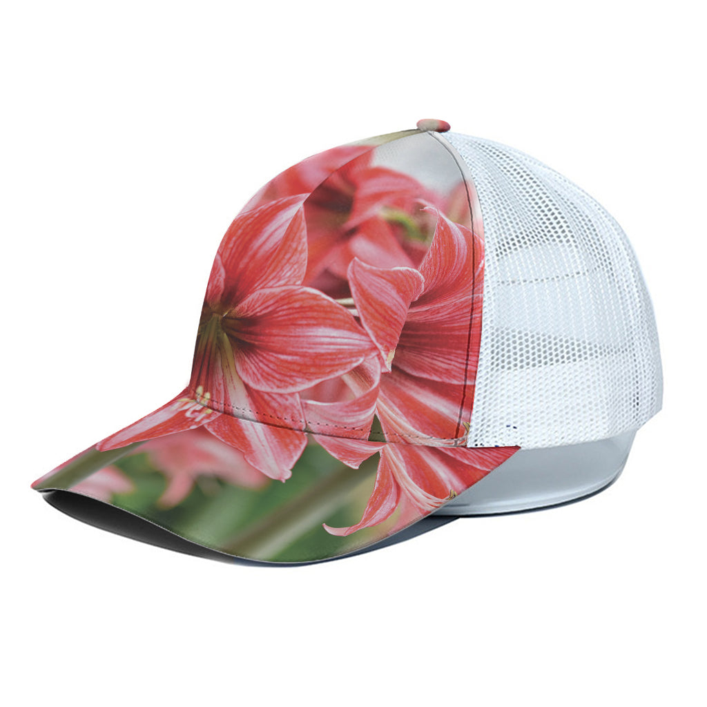 Amaryllis Flower Print White Mesh Trucker Cap