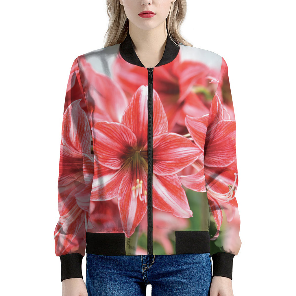 Amaryllis Flower Print Women's Bomber Jacket