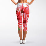 Amaryllis Flower Print Women's Capri Leggings