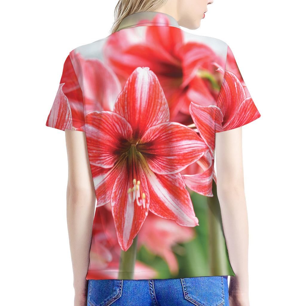 Amaryllis Flower Print Women's Polo Shirt