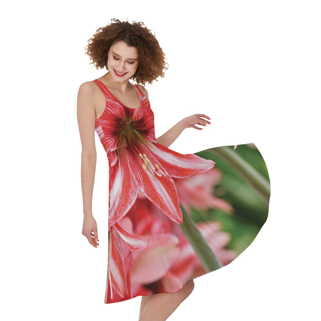 Amaryllis Flower Print Women's Sleeveless Dress