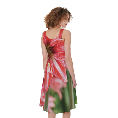 Amaryllis Flower Print Women's Sleeveless Dress