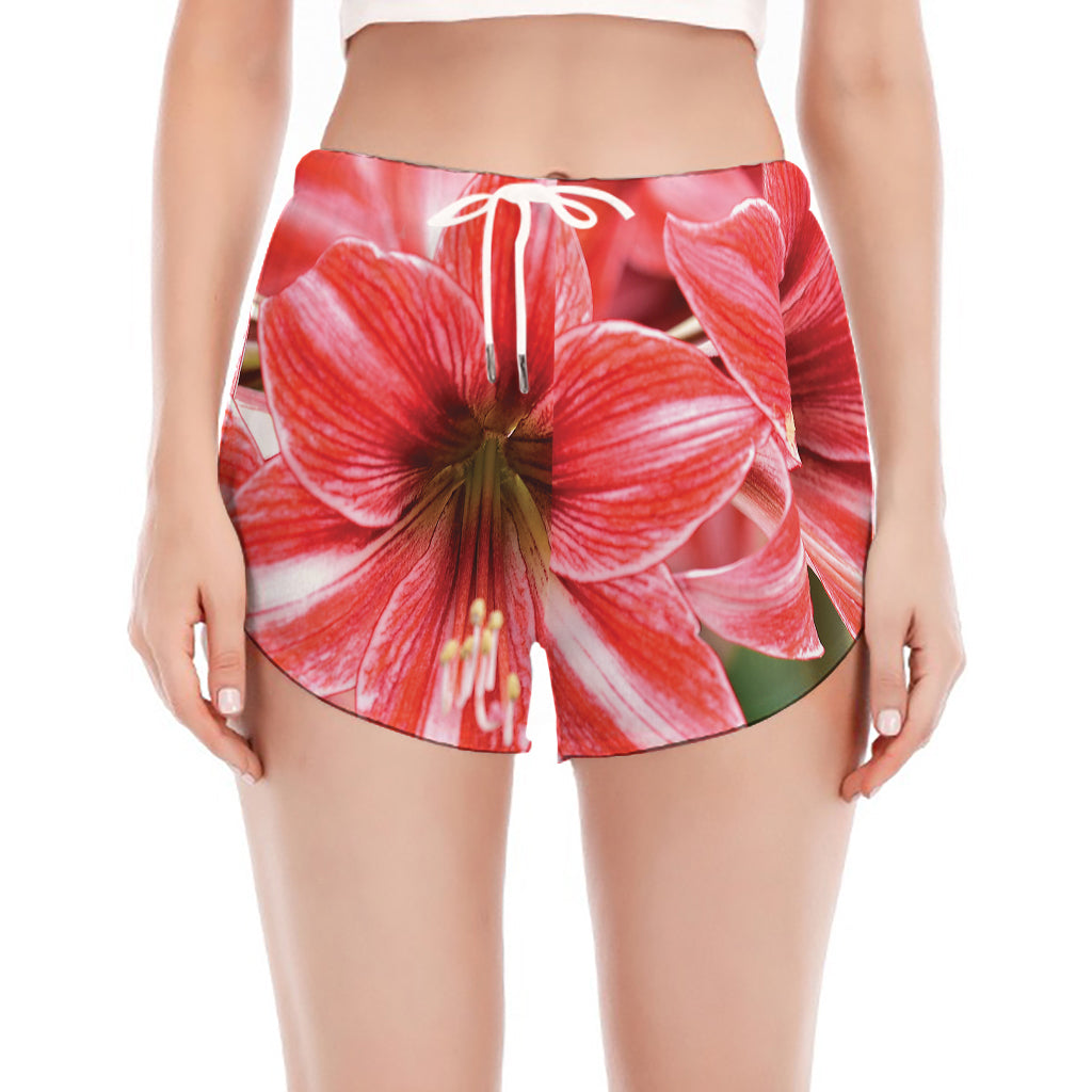 Amaryllis Flower Print Women's Split Running Shorts