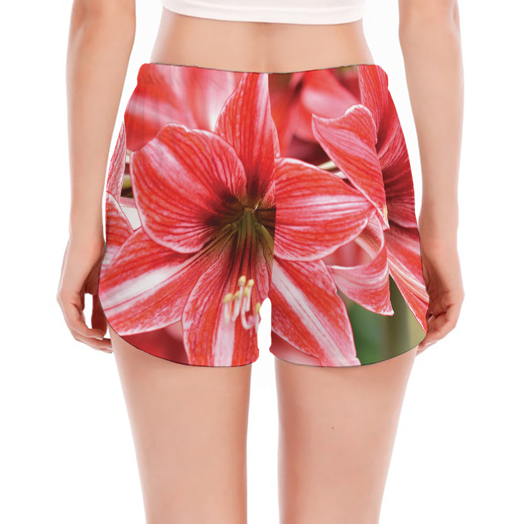 Amaryllis Flower Print Women's Split Running Shorts