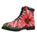 Amaryllis Flower Print Padded Collar Lace Up Boots