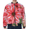 Amaryllis Flower Print Zip Sleeve Bomber Jacket