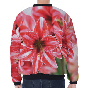 Amaryllis Flower Print Zip Sleeve Bomber Jacket