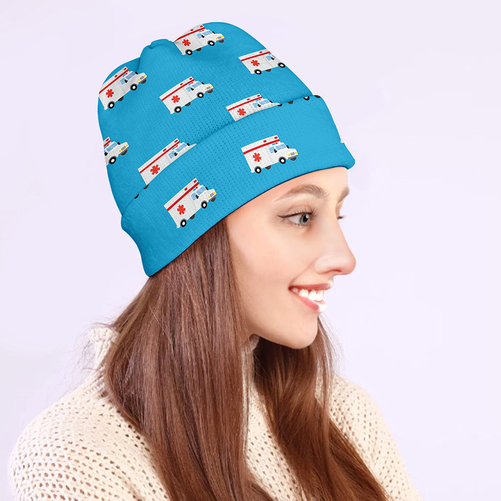Ambulance Paramedic Car Pattern Print Beanie