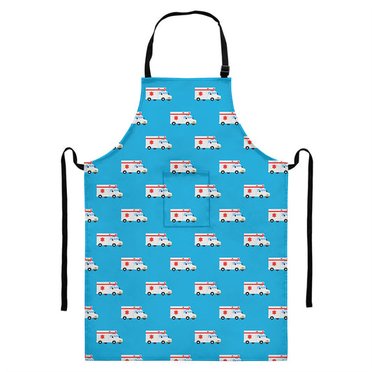 Ambulance Paramedic Car Pattern Print Bib Apron With Pocket