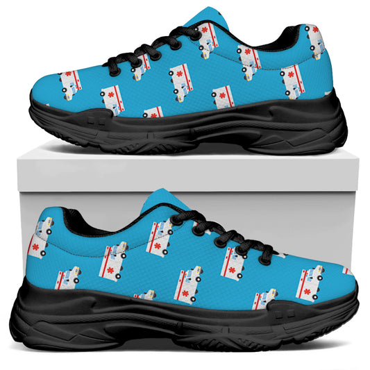Ambulance Paramedic Car Pattern Print Black Chunky Shoes