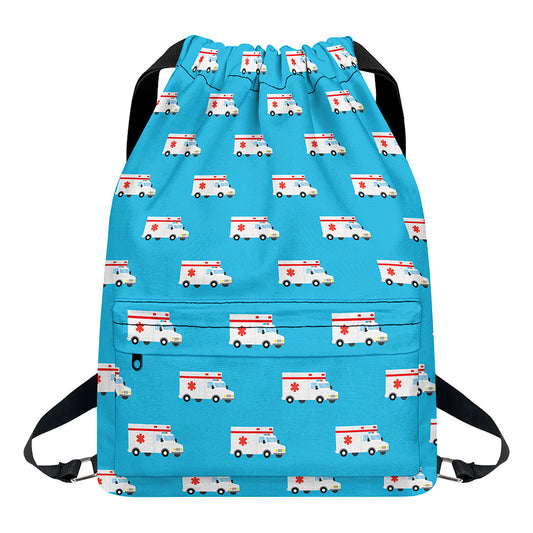 Ambulance Paramedic Car Pattern Print Drawstring Backpack