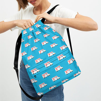Ambulance Paramedic Car Pattern Print Drawstring Backpack