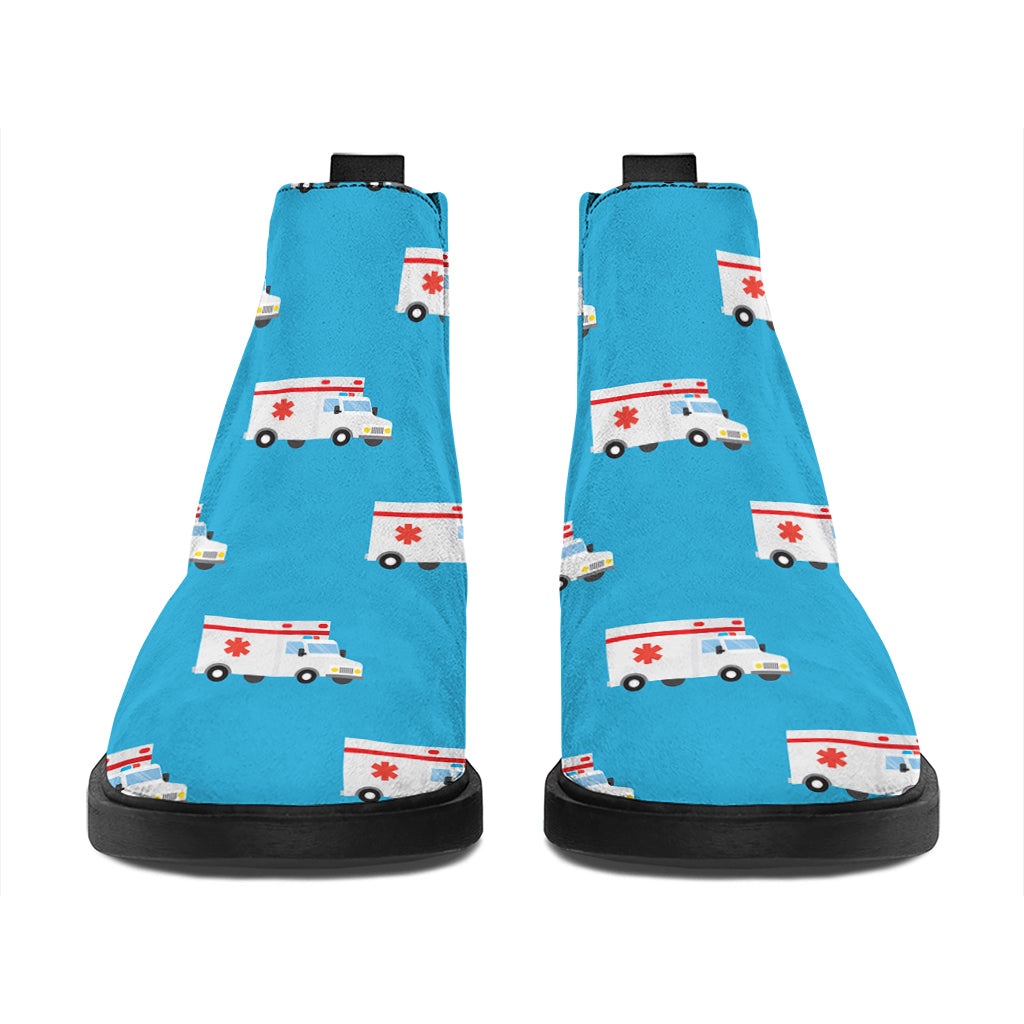 Ambulance Paramedic Car Pattern Print Flat Ankle Boots
