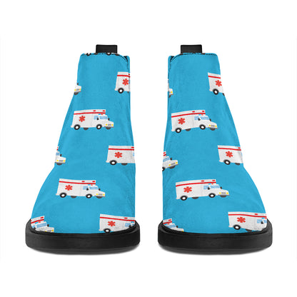 Ambulance Paramedic Car Pattern Print Flat Ankle Boots