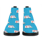 Ambulance Paramedic Car Pattern Print Flat Ankle Boots