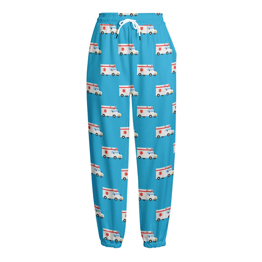 Ambulance Paramedic Car Pattern Print Fleece Lined Knit Pants