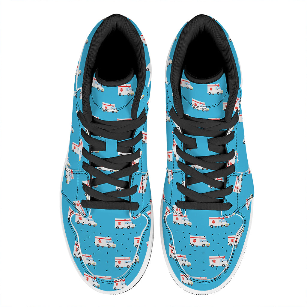Ambulance Paramedic Car Pattern Print High Top Leather Sneakers