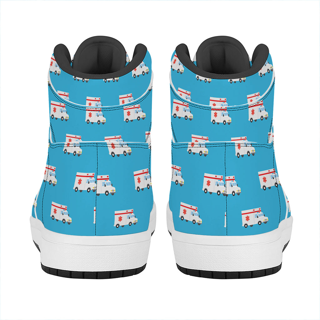 Ambulance Paramedic Car Pattern Print High Top Leather Sneakers
