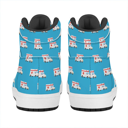 Ambulance Paramedic Car Pattern Print High Top Leather Sneakers