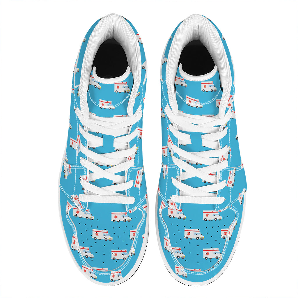 Ambulance Paramedic Car Pattern Print High Top Leather Sneakers