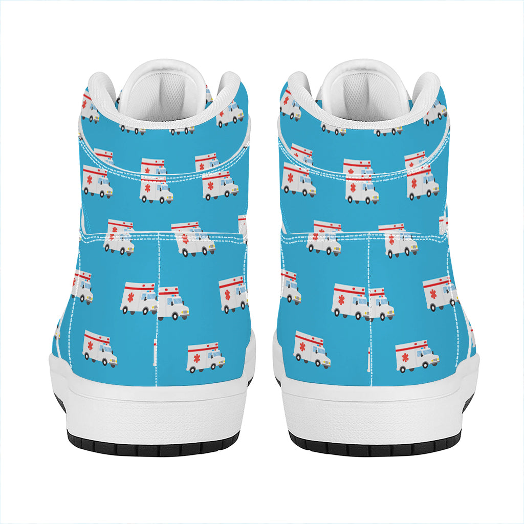 Ambulance Paramedic Car Pattern Print High Top Leather Sneakers