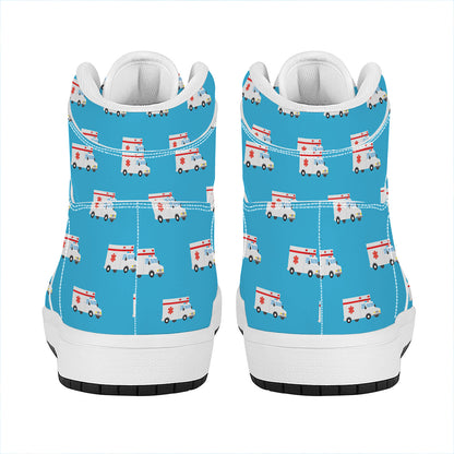 Ambulance Paramedic Car Pattern Print High Top Leather Sneakers
