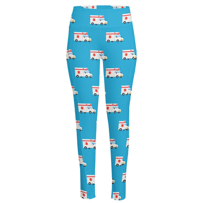 Ambulance Paramedic Car Pattern Print High-Waisted Pocket Leggings