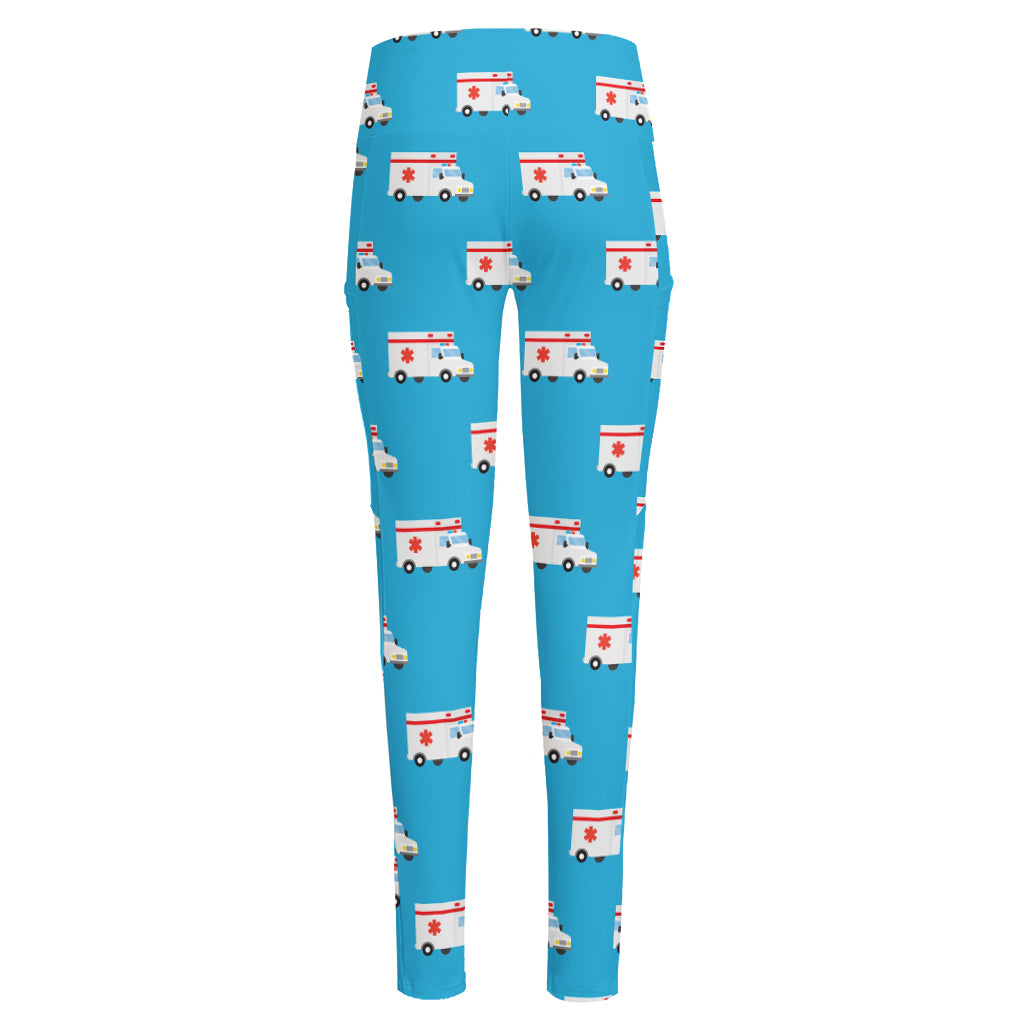 Ambulance Paramedic Car Pattern Print High-Waisted Pocket Leggings