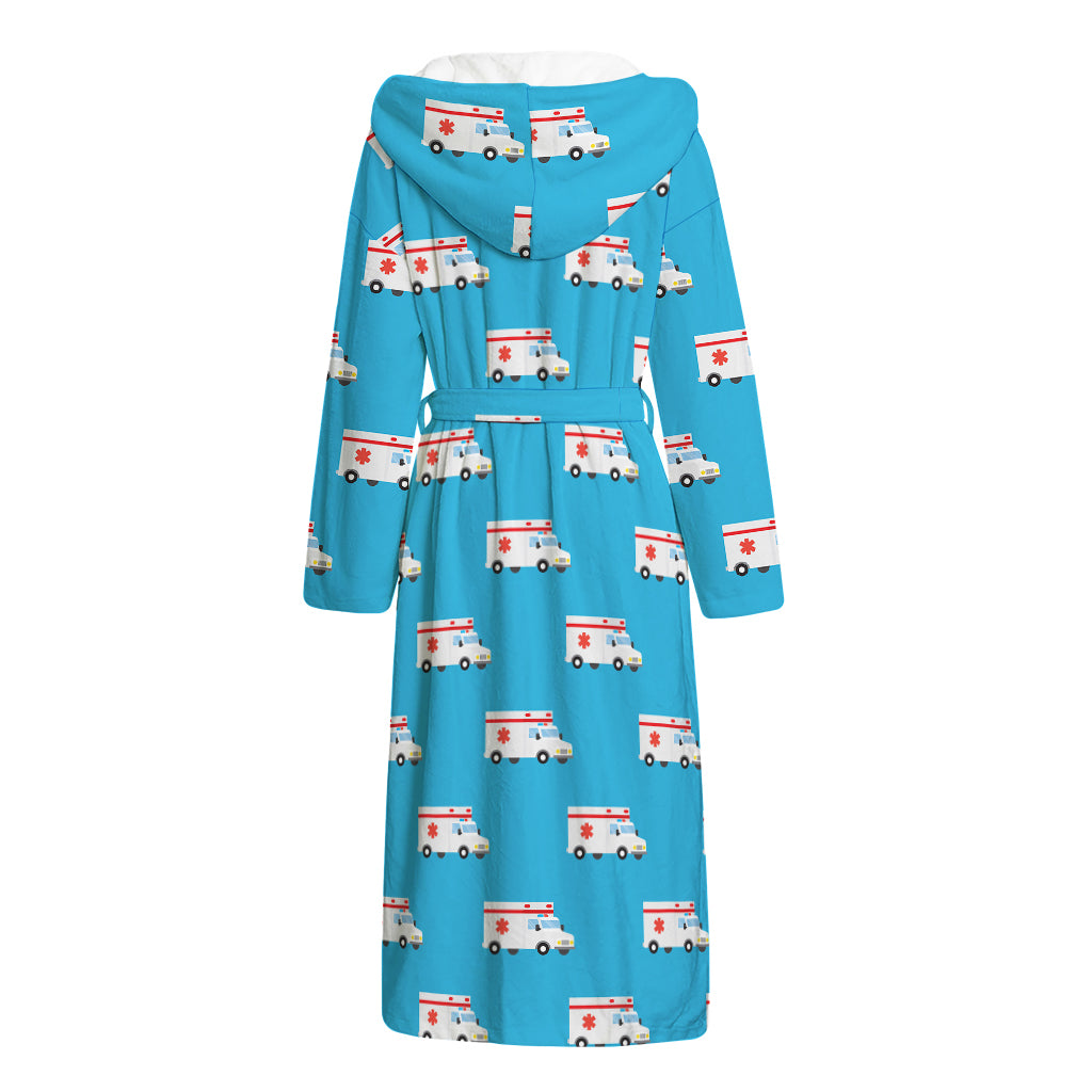 Ambulance Paramedic Car Pattern Print Hooded Bathrobe