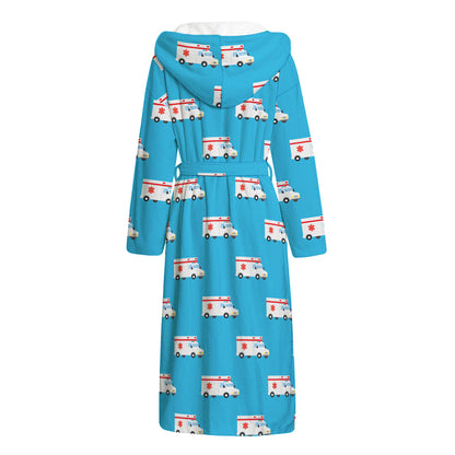 Ambulance Paramedic Car Pattern Print Hooded Bathrobe
