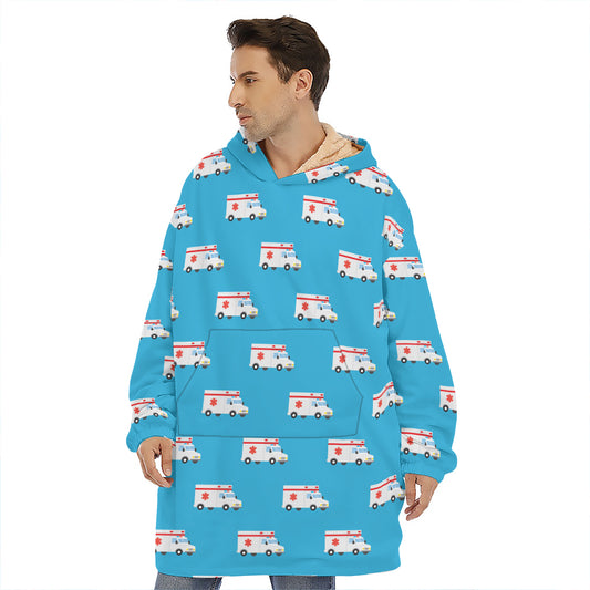 Ambulance Paramedic Car Pattern Print Hoodie Blanket
