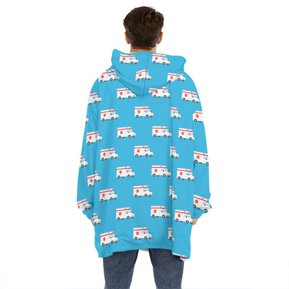 Ambulance Paramedic Car Pattern Print Hoodie Blanket