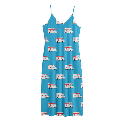 Ambulance Paramedic Car Pattern Print Jersey Midi Cami Dress