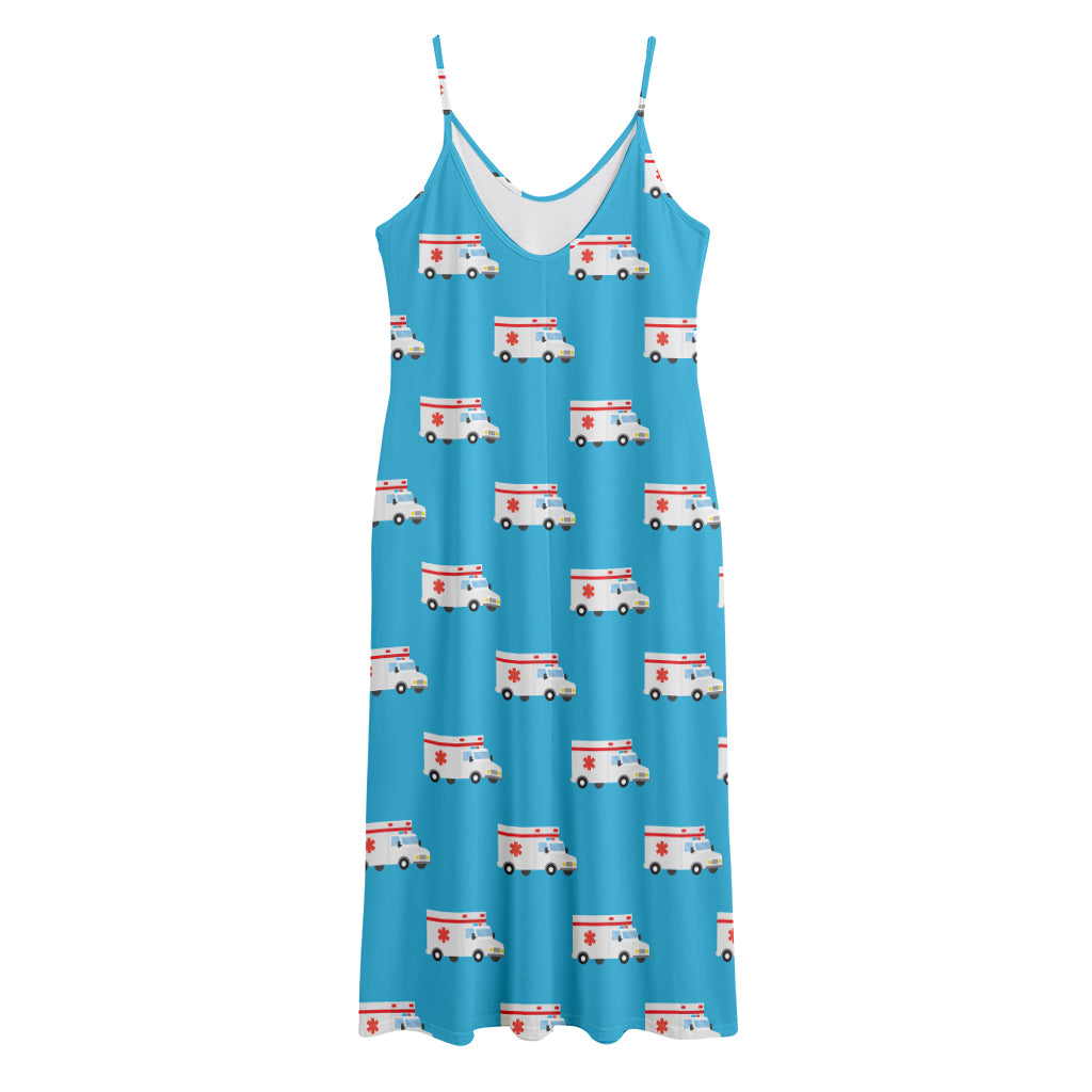 Ambulance Paramedic Car Pattern Print Jersey Midi Cami Dress