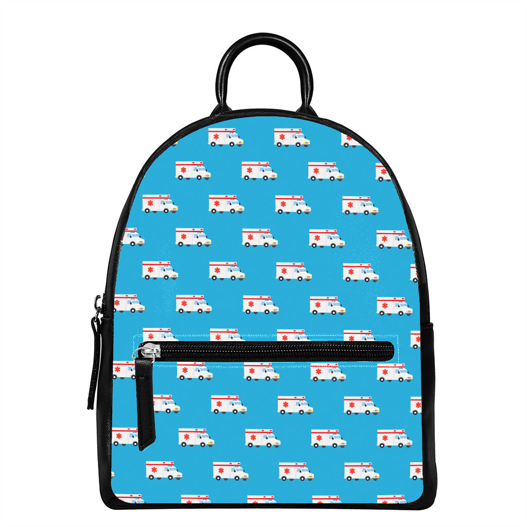 Ambulance Paramedic Car Pattern Print Leather Backpack
