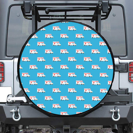 Ambulance Paramedic Car Pattern Print Leather Spare Tire Cover