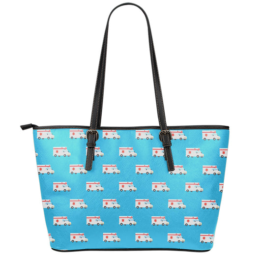Ambulance Paramedic Car Pattern Print Leather Tote Bag