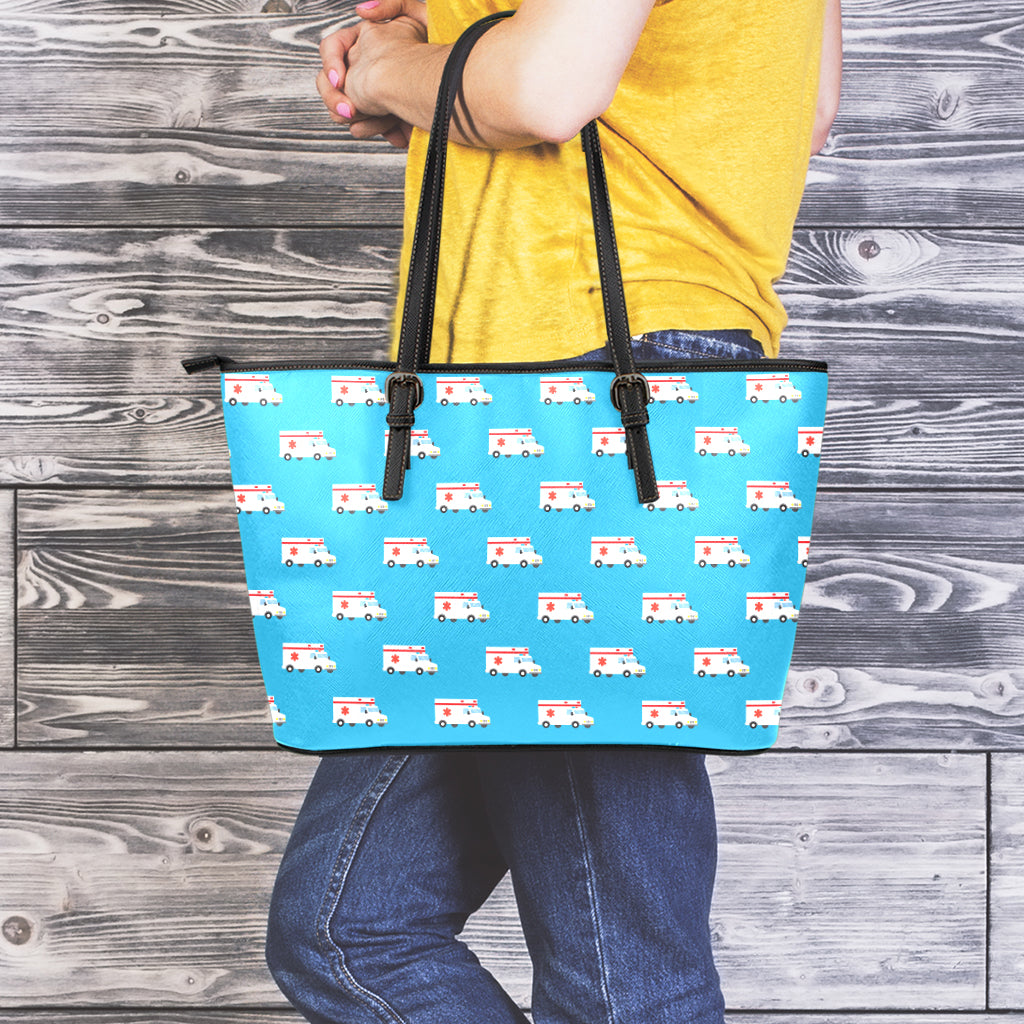 Ambulance Paramedic Car Pattern Print Leather Tote Bag