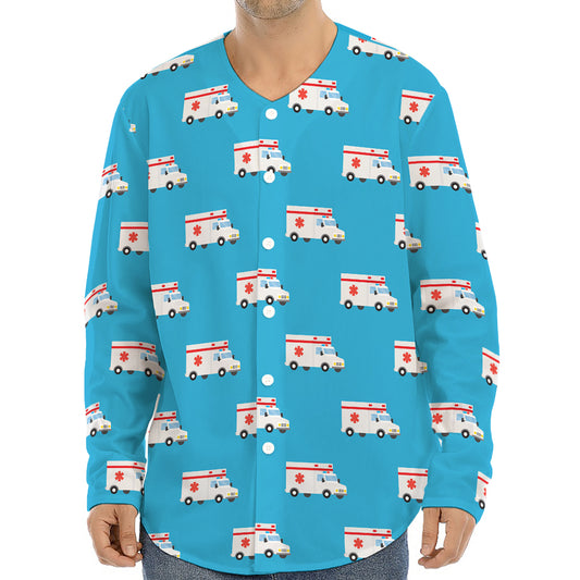 Ambulance Paramedic Car Pattern Print Long Sleeve Baseball Jersey