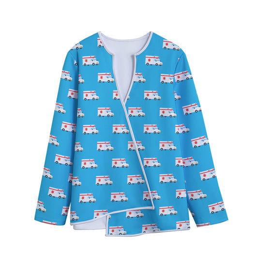 Ambulance Paramedic Car Pattern Print Long Sleeve Short Coat